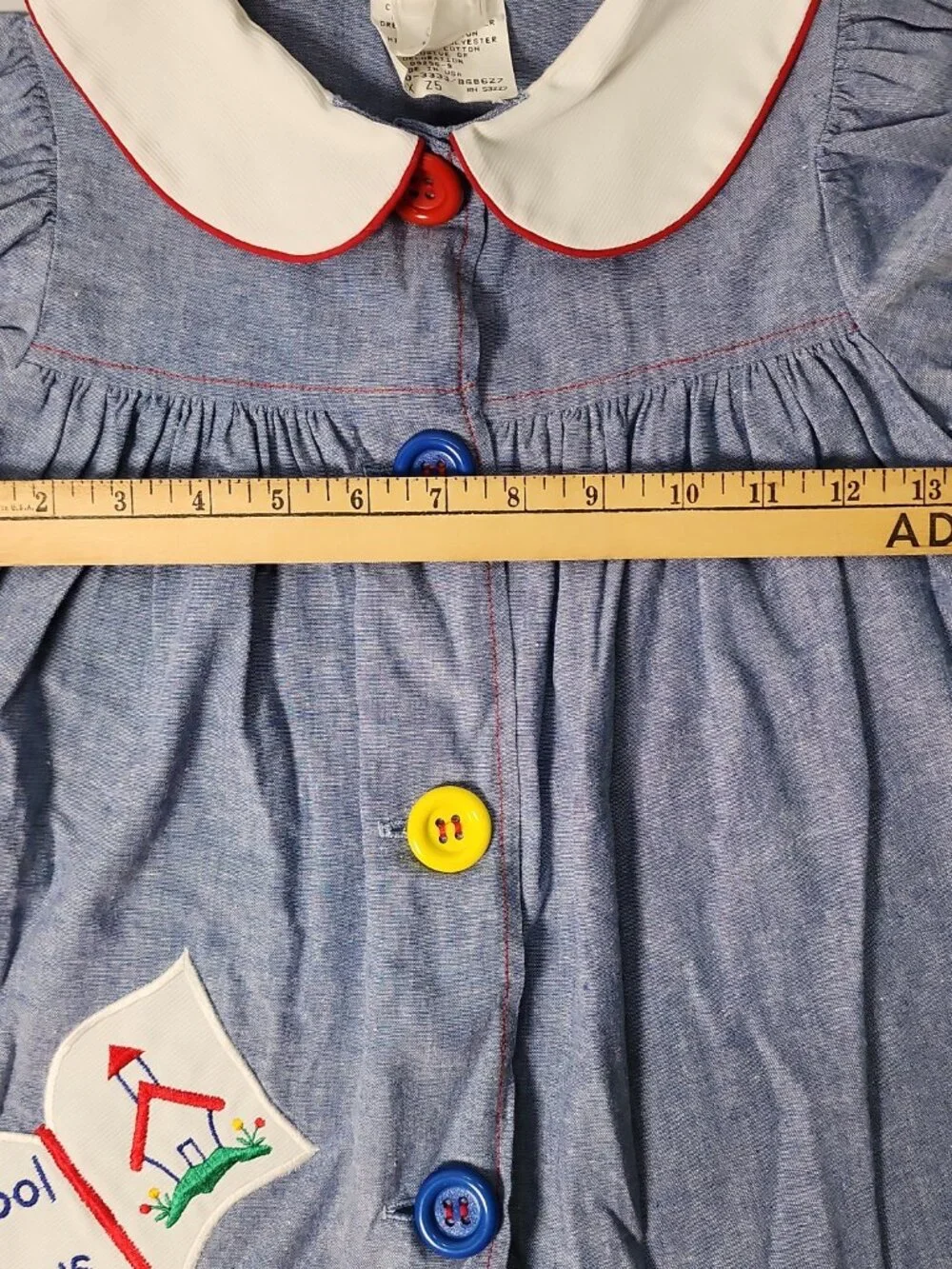 80s Miss Victoria Girls School Days Blue Chambray Dress Peter Pan Collar 6X VTG